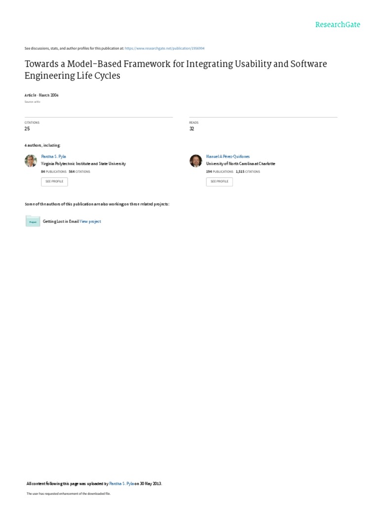 Towards A Model-Based Framework For Integrating Us | PDF | Usability ...