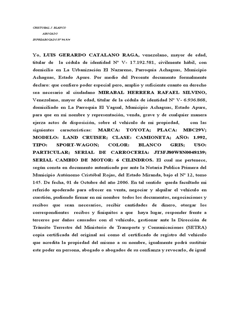 Poder Especial para Venta de Vehículo | PDF | Justicia | Crimen y violencia