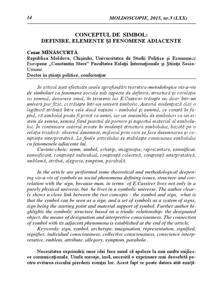 Conceptul de Simbol Definire, Elemente Și Fenomene Adiacente | PDF