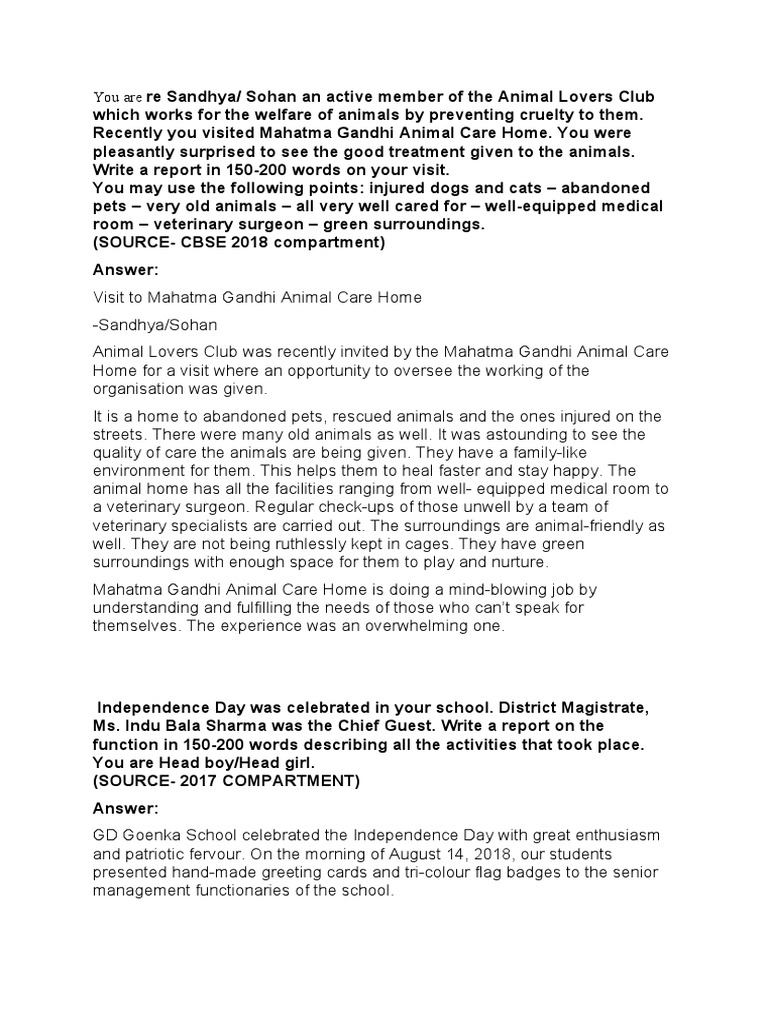 Report Writing  PDF  Animals And Humans  Animal Welfare