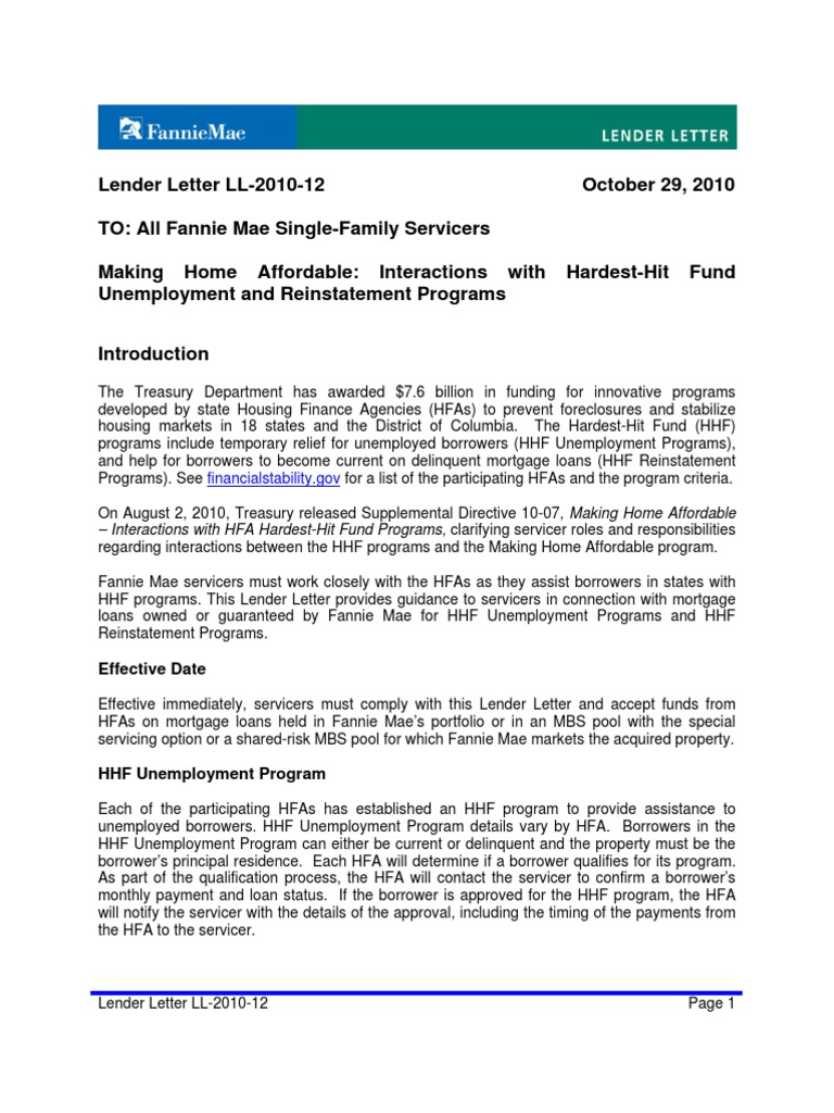 FNMA Loan Modifications Letter 2012 12 Oct 29 2010 Forbearance 