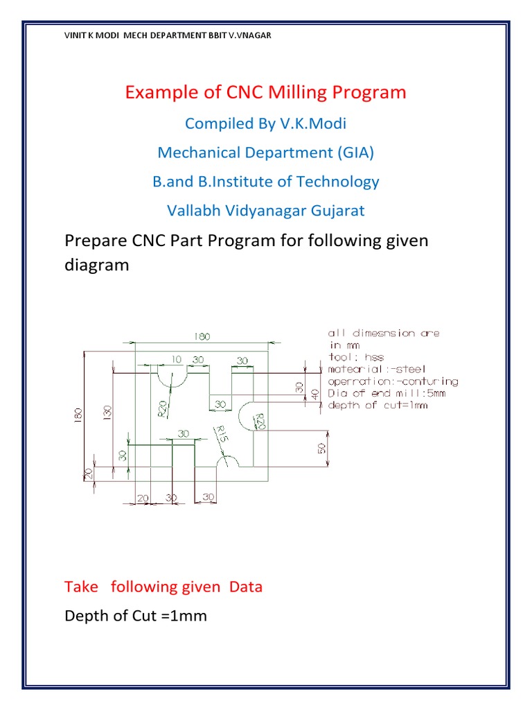 Example of CNC Milling Program CAM 2021 Compiled by V.K.Modi | PDF