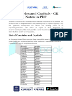 Countries and Capitals GK Notes in PDF