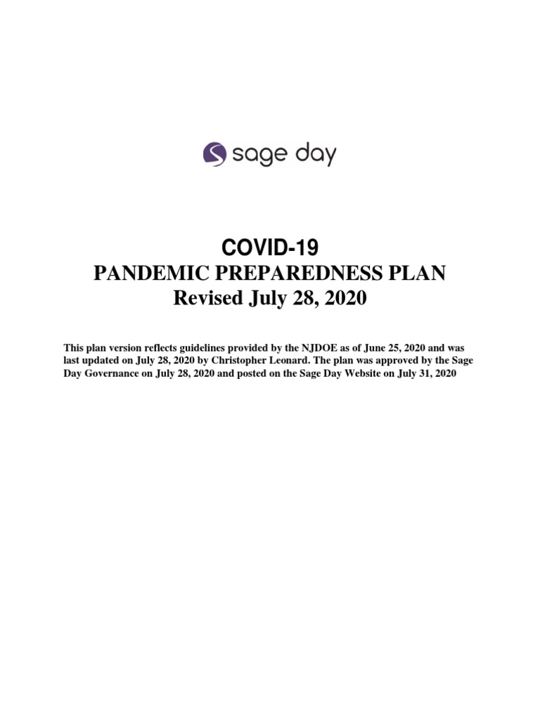 Sage Day Pandemic Preparedness and Response Plan For Sage Day site