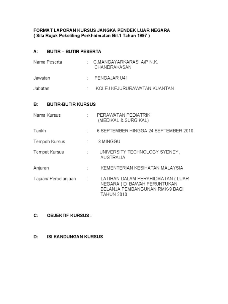 Format Laporan Kursus Jangka Pendek Luar Negara Pdf