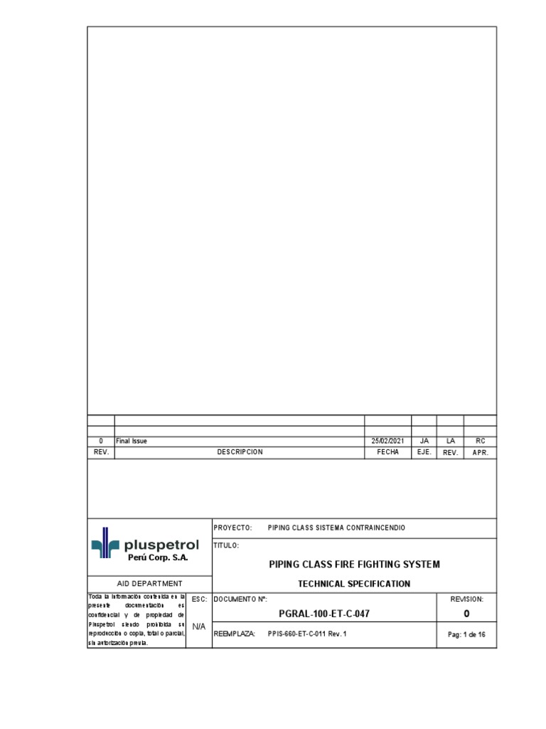 Piping Class Fire Fighting System Specs | PDF | Pipe (Fluid Conveyance ...