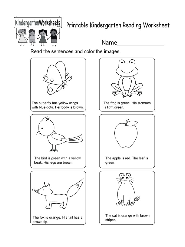 Printable Kindergarten Reading Worksheet | PDF