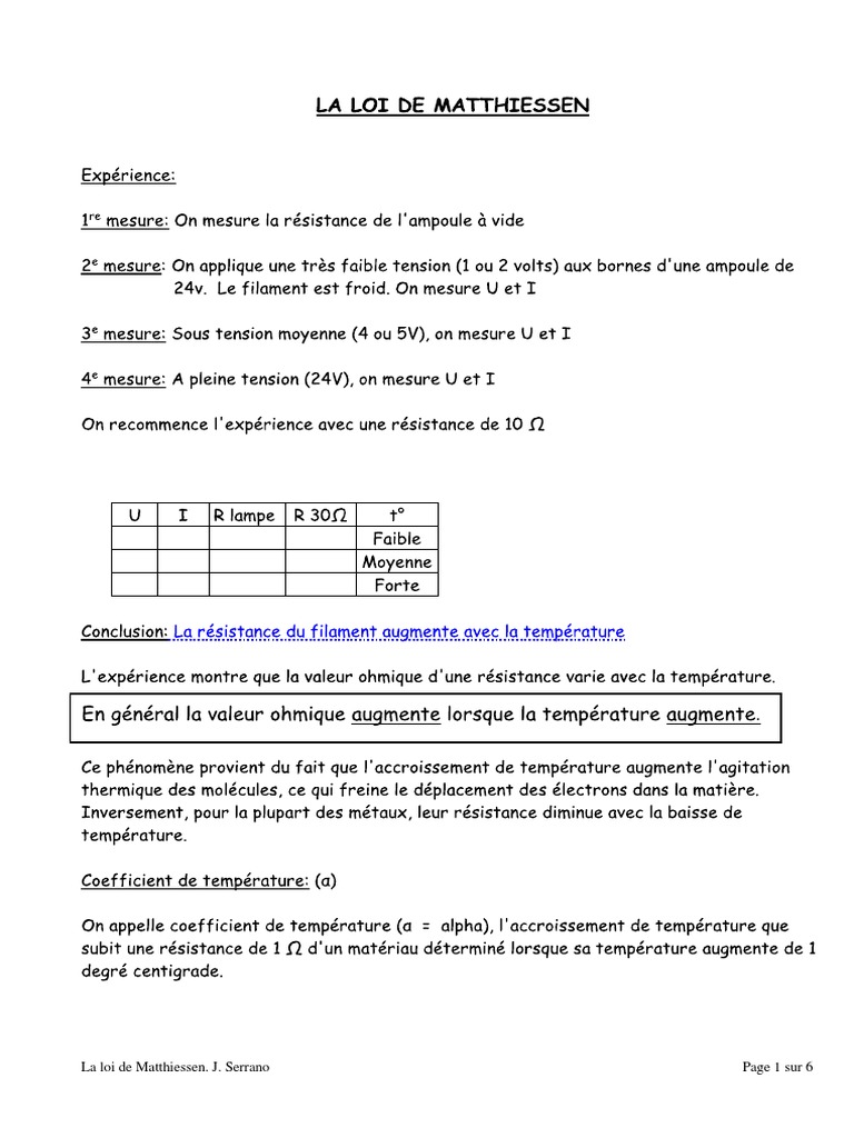 Loi de Matthiessen en Électricité | PDF | La nature