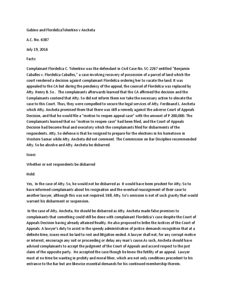 Disbarment Case: Atty. Ancheta's Misconduct | PDF | Disbarment | Lawsuit