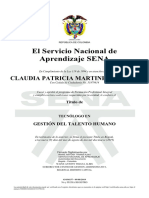 El Servicio Nacional de Aprendizaje SENA: Claudia Patricia Martinez Bernal