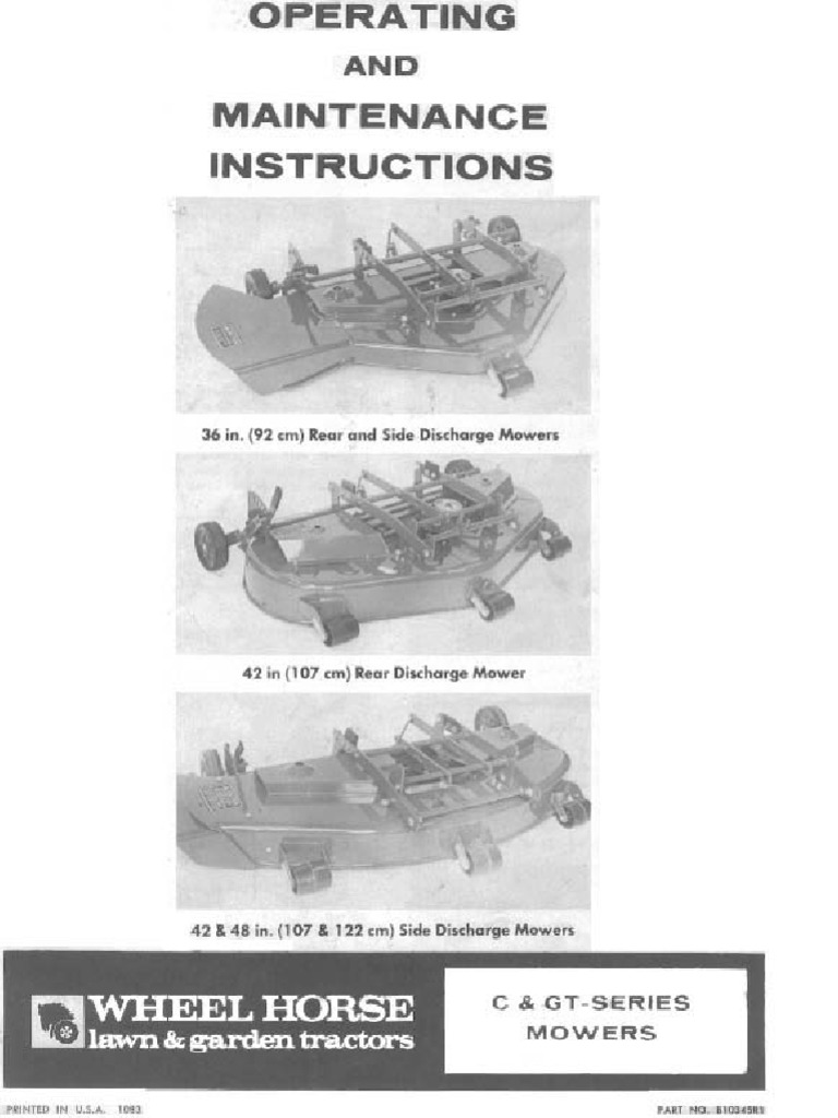 Wheel Horse GT Series 36 inch 42 inch 48 inch Mower Decks owners manual