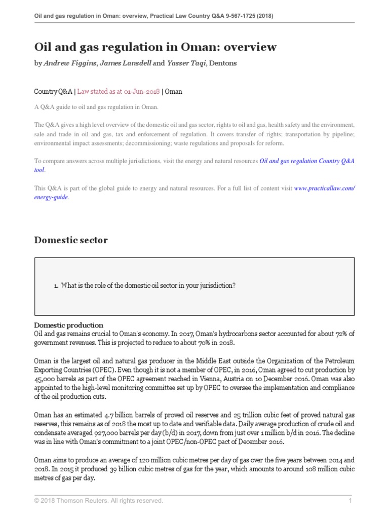 Oil and Gas Regulation in Oman Overview PDF