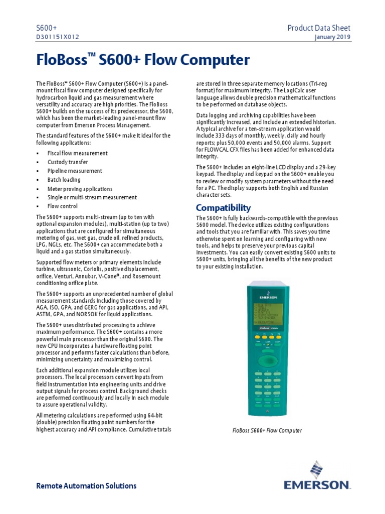 Floboss S600+ Flow Computer: S600+ Product Data Sheet | PDF | Input ...
