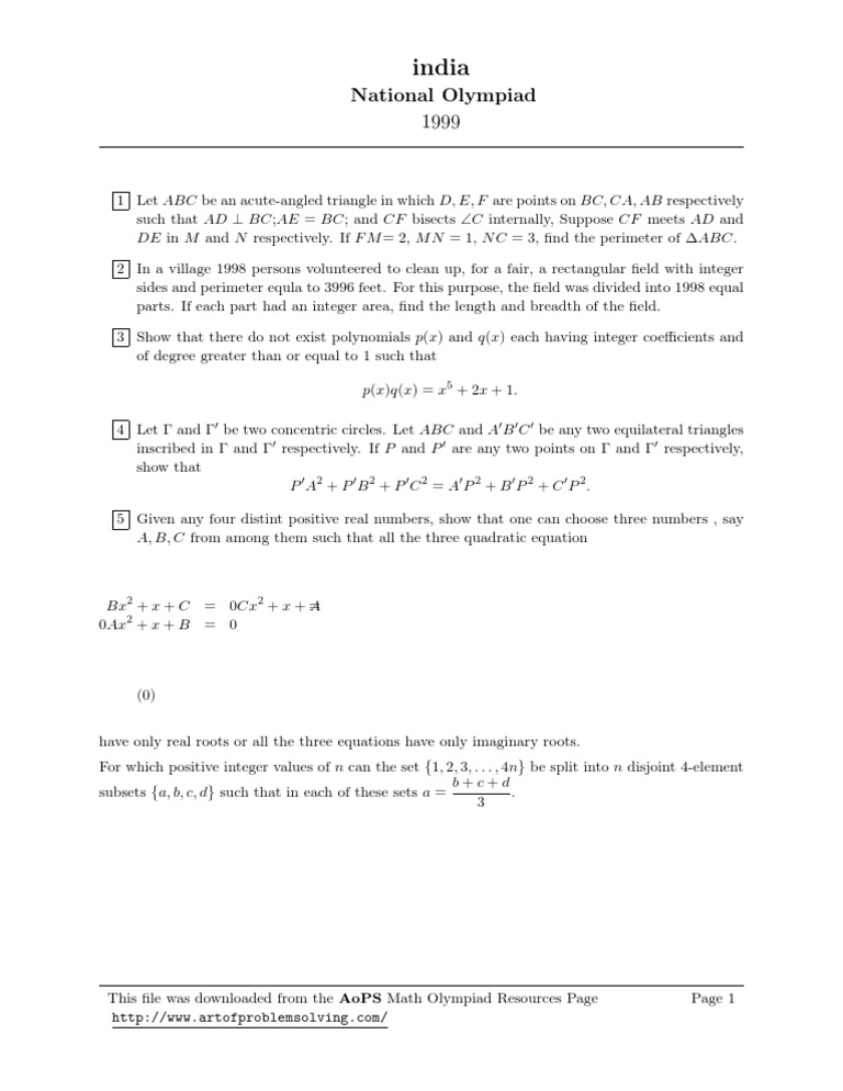 Math Olympiad Problem Solutions | PDF