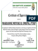 Certificate of Appreciation: Marianne Miyuki B. Umipig, PTRP