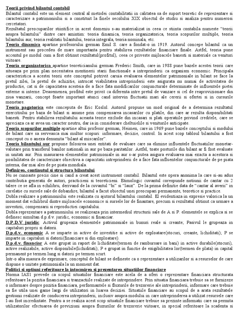 Teorii Privind Bilantul Contabil | PDF
