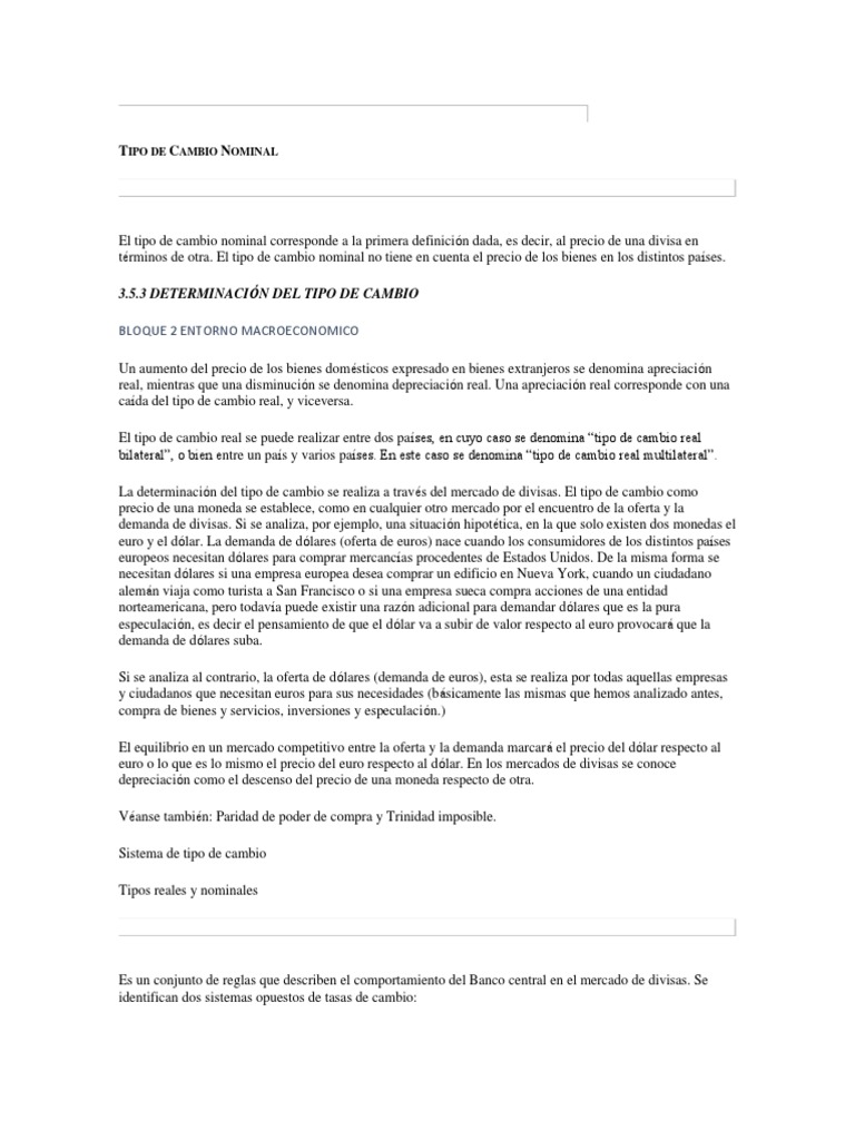 Tipos de Cambio y Sistemas Cambiarios | PDF | Finanzas internacionales ...