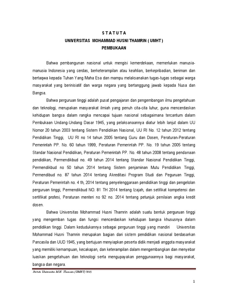 Statuta Universitas M.H. Thamrin 2015 | PDF | Karier & Perkembangan