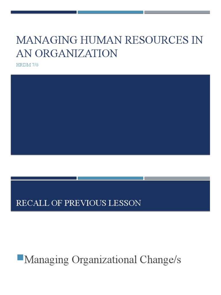 Managing Human Resources in An Organization HRDM 7/8 PDF Human