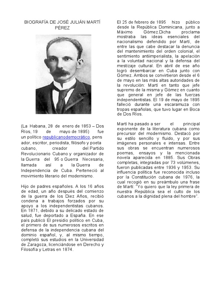 Biografía de José Julián Martí Pérez | PDF | Cuba | Poesía