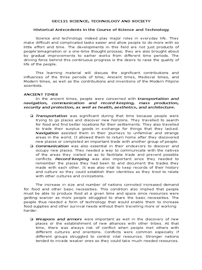 Historical Antecedents In The Course Of Science And Technology PDF
