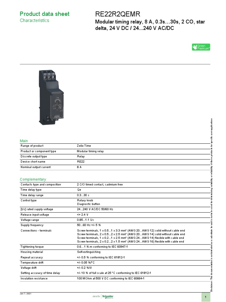 Zelio Timer Relays RE22R2QEMR PDF Relay Insulator (Electricity)