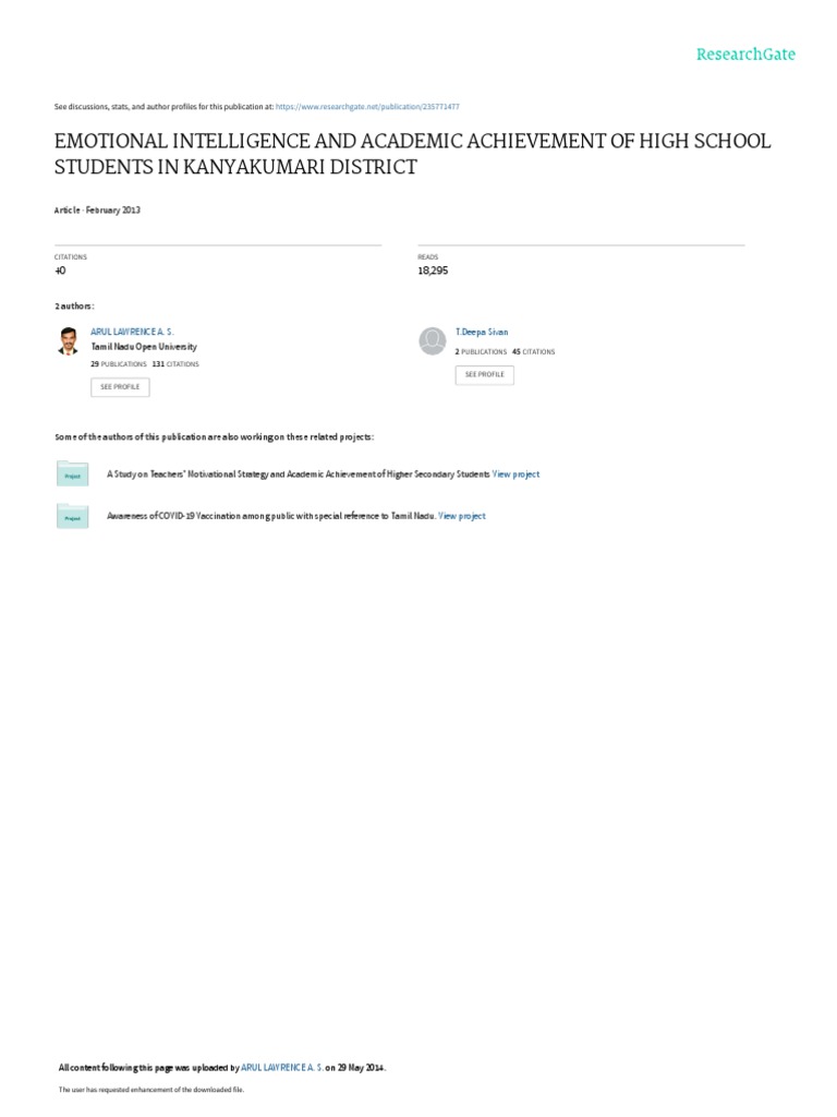 Emotional Intelligence and Academic Achievement of High School Students ...