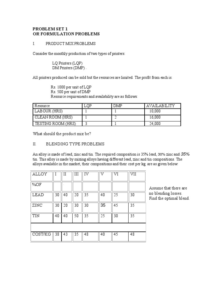 Optimal Product Mix and Alloy Blending Solutions | PDF