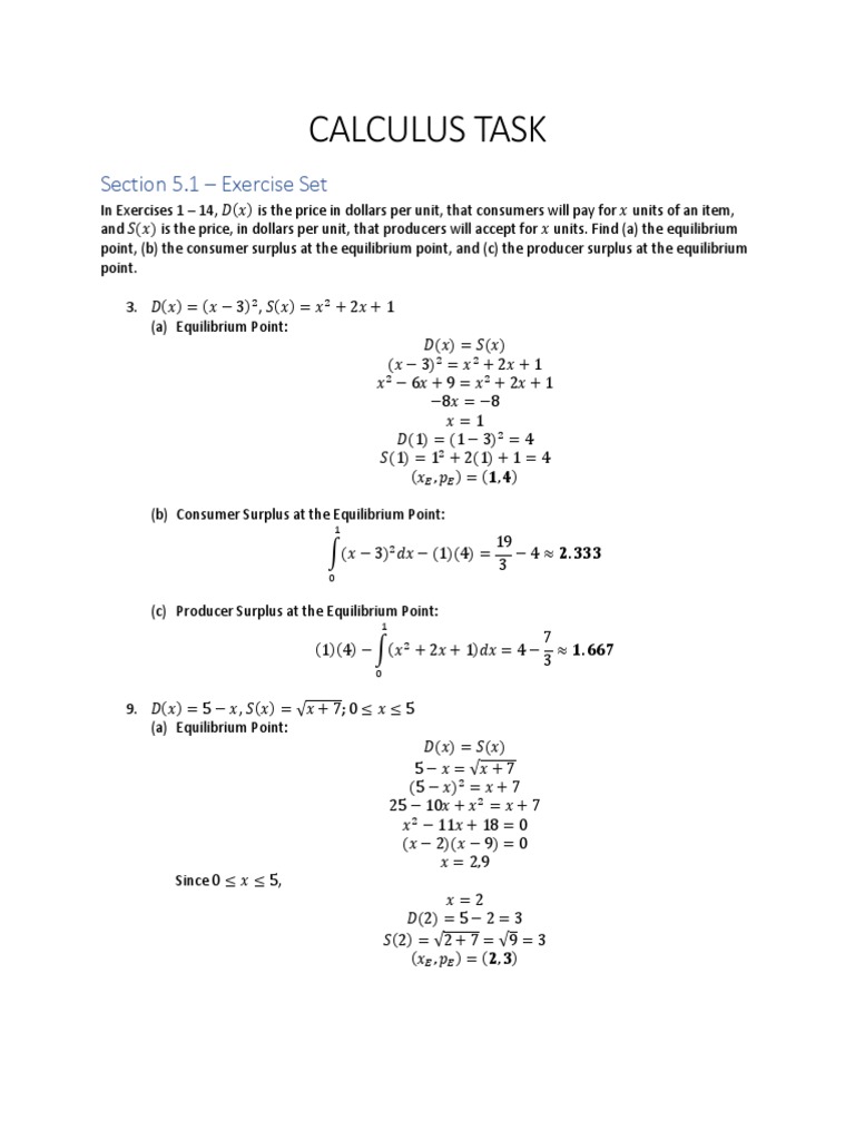 Calculus Task Revised Pdf Ordinary Differential Equation Economic Surplus