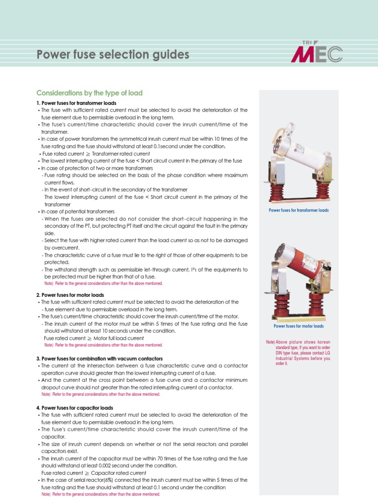 Power Fuse Selection Guide Fuse (Electrical) Transformer