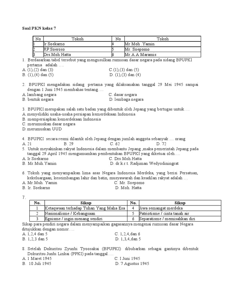 Soal Pkn Kelas 7 Pdf