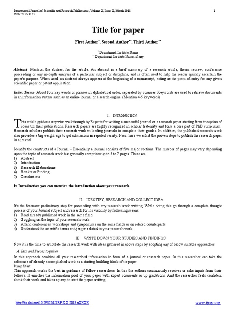 Title For Paper: First Author, Second Author, Third Author | PDF ...