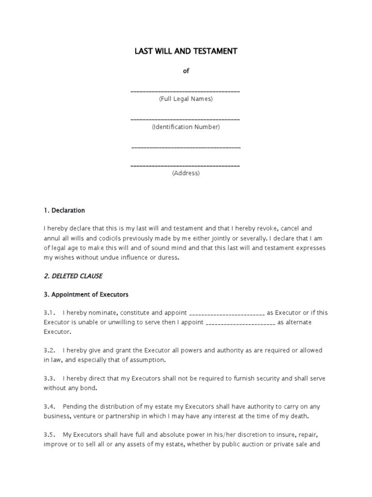 Last Will and Testament Template 03 | PDF | Executor | Will And Testament