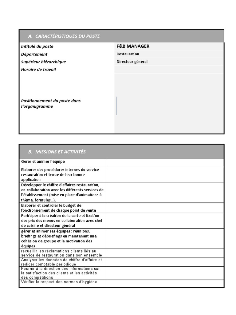Gestion efficace d'un F&B Manager | PDF