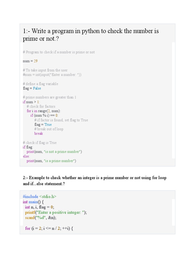 1:-Write A Program in Python To Check The Number Is Prime or Not ...