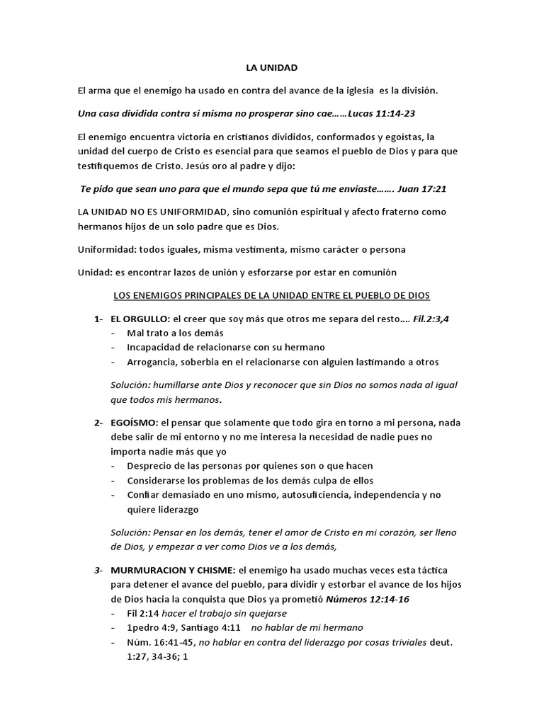 El Poder de la Unidad en Cristo | PDF | Cristo (título) | Orgullo
