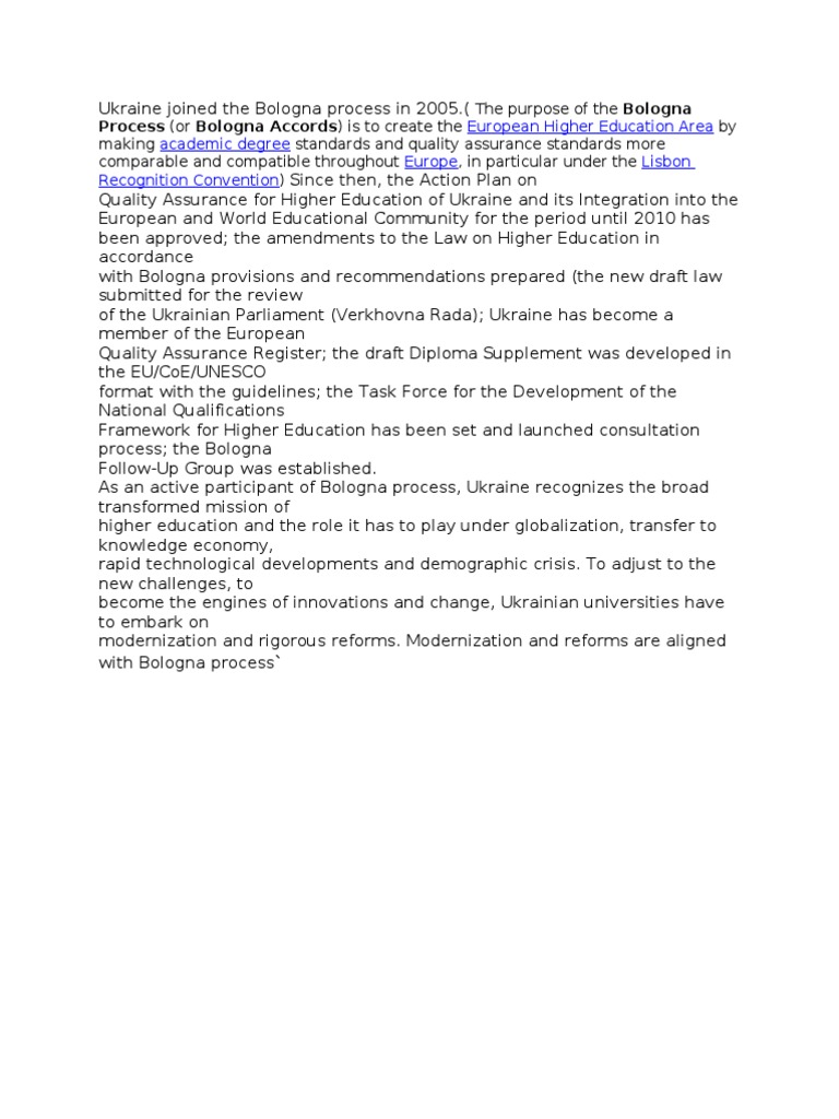 Ukraine Joined The Bologna Process in 2005 PDF Automation Engineering