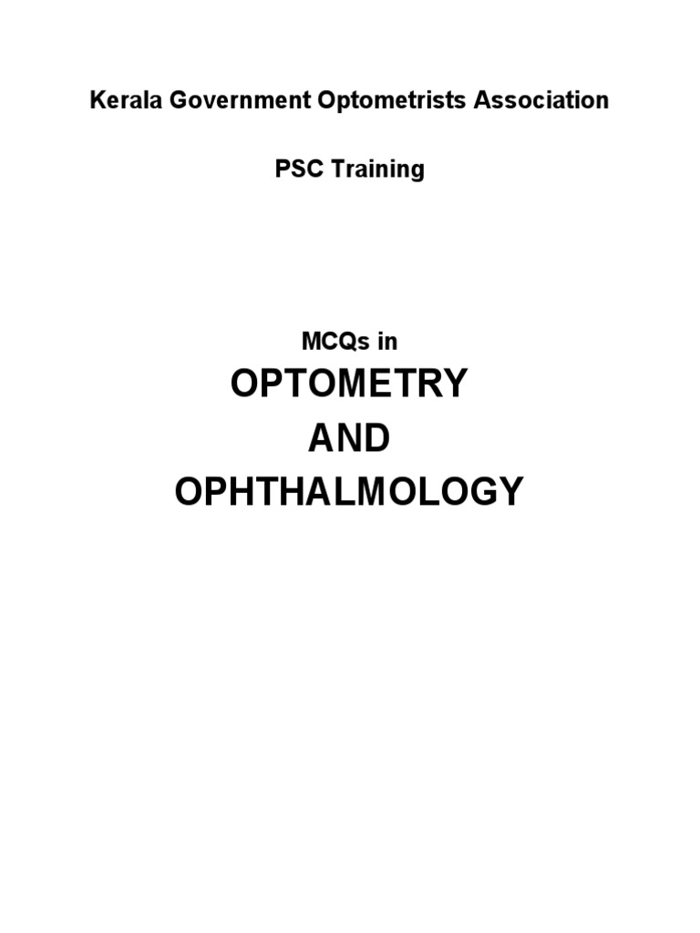 Kerala Optometry PSC MCQs Guide | PDF | Cornea | Visual Acuity