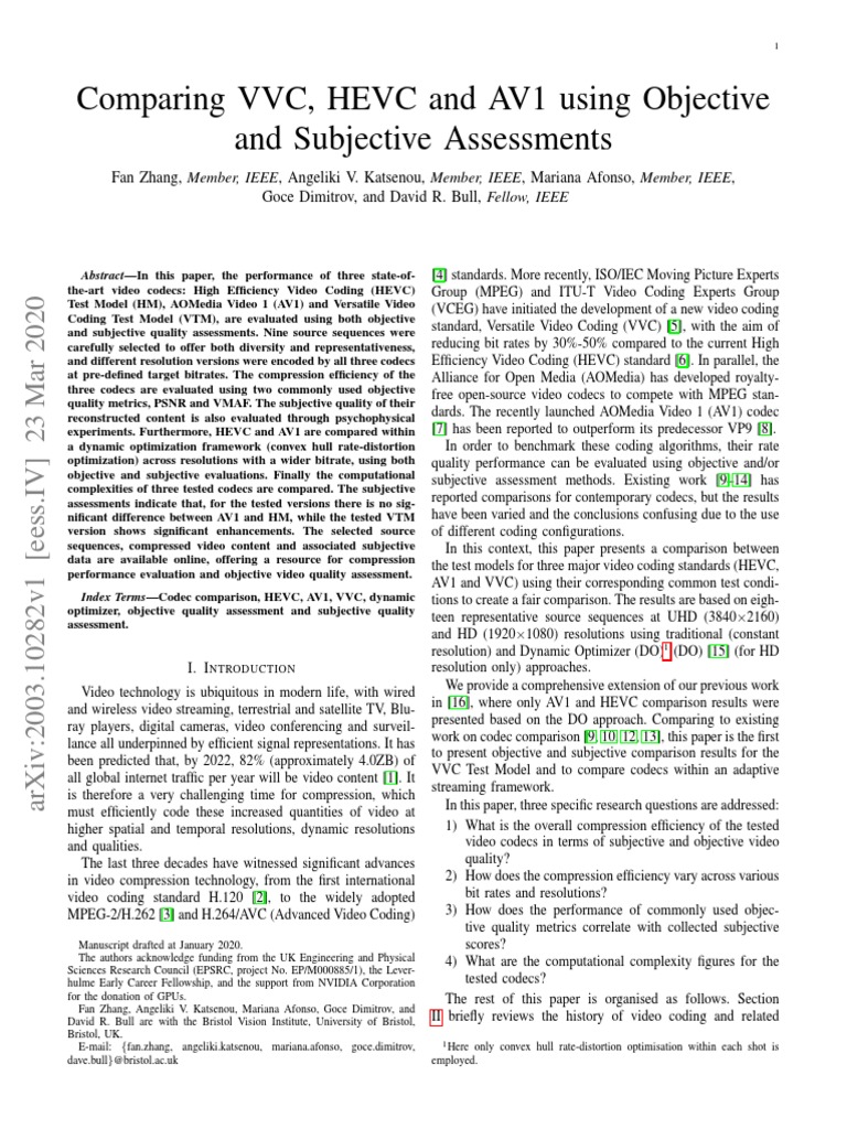 Comparing VVC HEVC and AV1 Using Objective and Sub | PDF | Video | Data ...