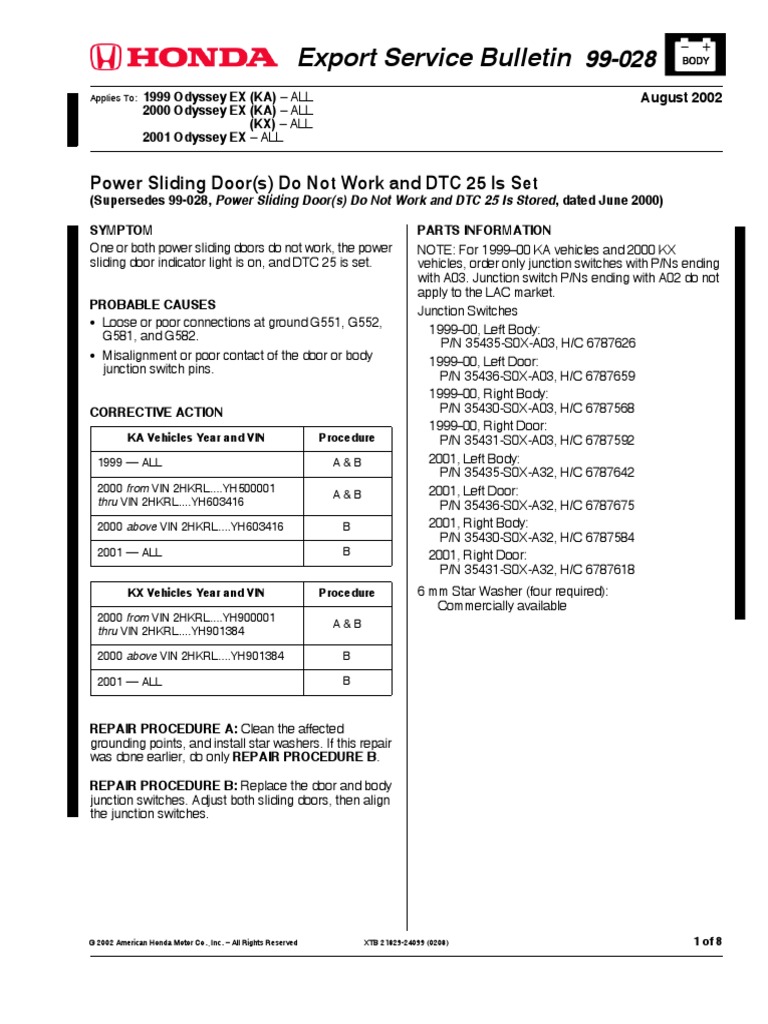 Honda Service Bulletin X99028e PDF Screw Electrical Connector