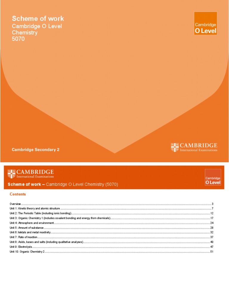 Scheme of Work: Cambridge O Level Chemistry 5070 | PDF | Ionic Bonding ...