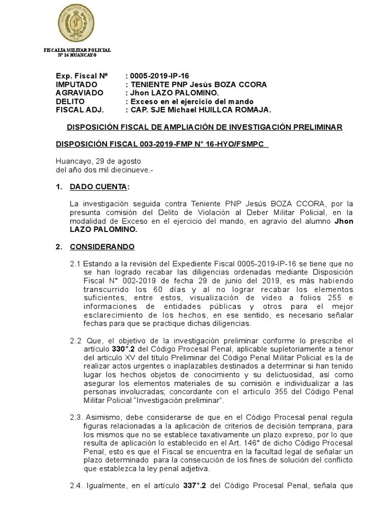 Modelo Disposicion de Ampliacion de Investigacion Preliminar | PDF