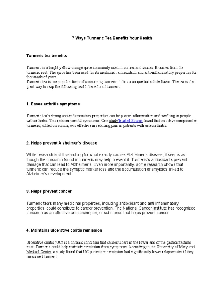 7 Ways Turmeric Tea Benefits Your Health PDF Turmeric Ulcerative