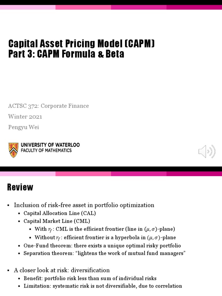CAPM Insights for ACTSC 372 | PDF | Capital Asset Pricing Model ...