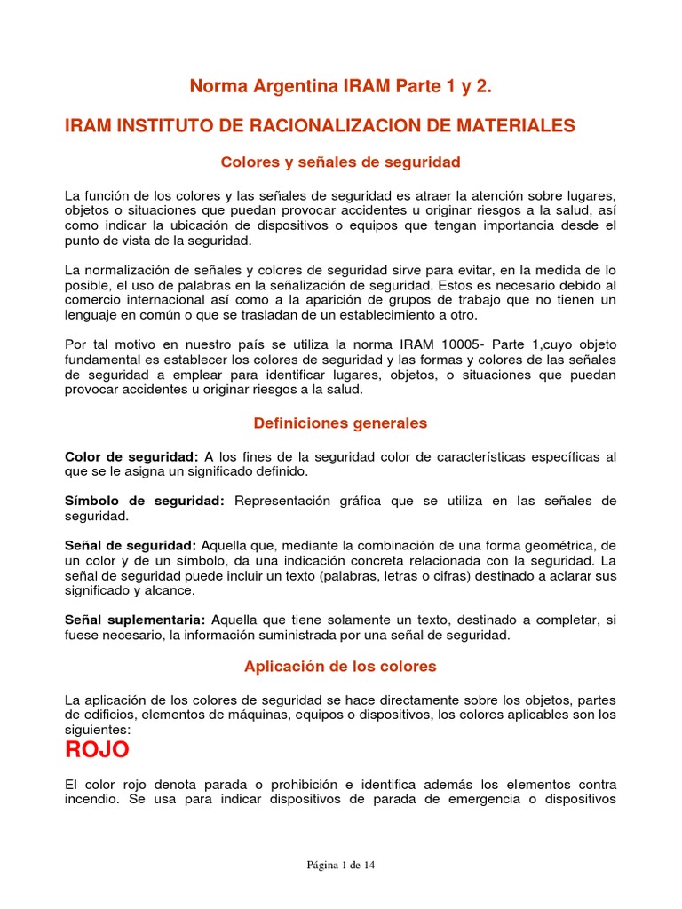 Señales y Colores de Seguridad IRAM 10005 | PDF | Verde | Color