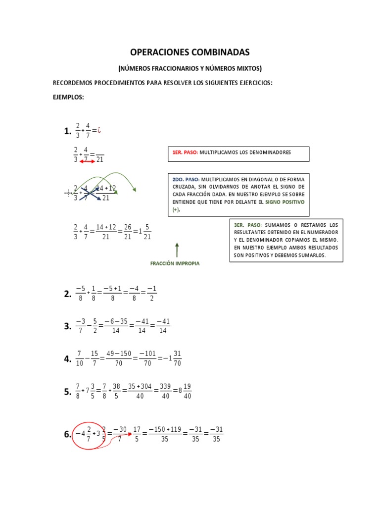 4 - Operaciones Combinadas - Suma y Resta de Fracciones | PDF | Números ...