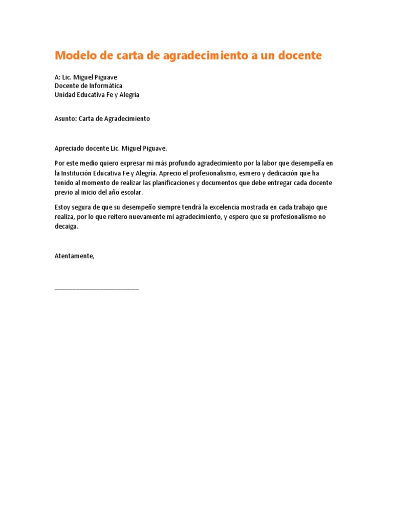 Carta de Agradecimiento a un Docente | PDF | Crecimiento personal y ...