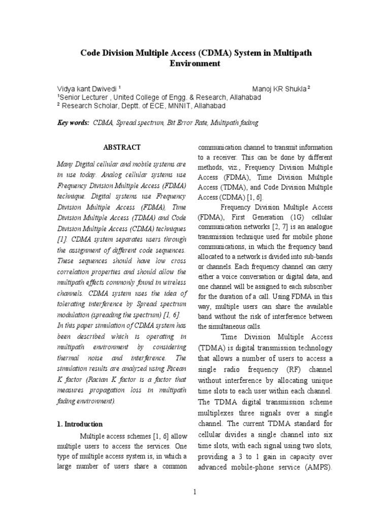 CDMA System in Multipath Environments | PDF | Channel Access Method ...
