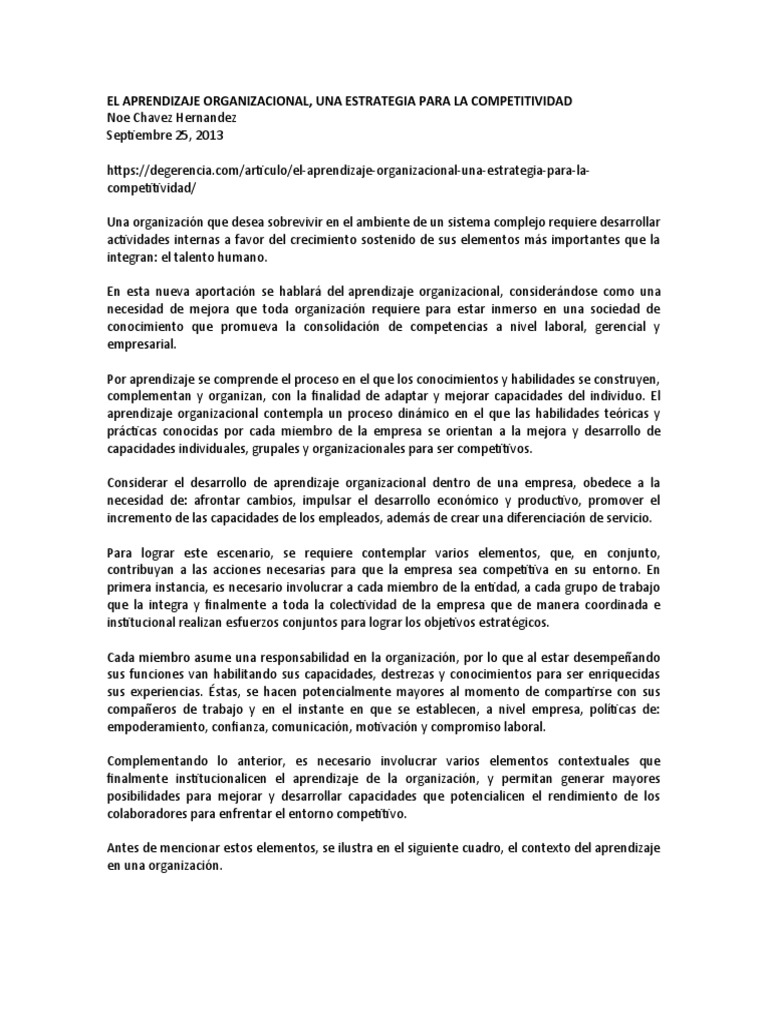 El Aprendizaje Organizacional | PDF | Empresas | Aprendizaje