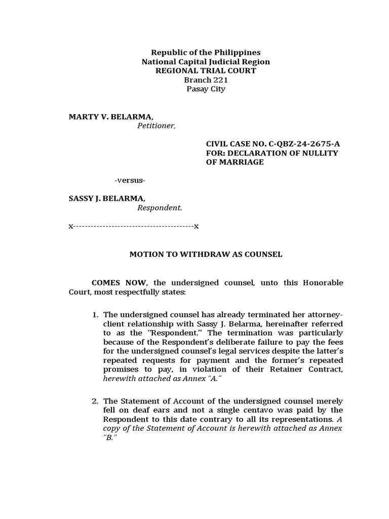 Motion To Withdraw As Counsel PDF Lawyer Justice